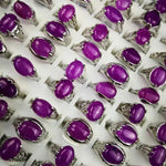 15Pcs/Lot Fashion Natural Amethyst Purple Stone Silver Plated Rings