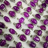 15Pcs/Lot Fashion Natural Amethyst Purple Stone Silver Plated Rings