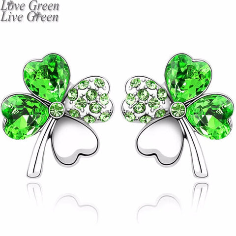 2019 pretty Lovers four Leaf Clover earrings stud women brand gold color Austrian Crystal stud Earrings jewelry 9554