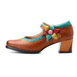 Retro Genuine Leather Flower Comfy Retro Pumps