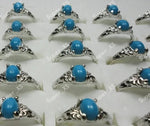 Blue Malay Jade Light Sky Blue Turquoise Silver Plated Rings