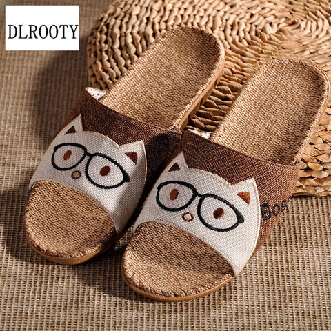 Men Slippers Sandals Flip Flops New Summer Hemp Fashion Indoor Home Cartoon Non-Slip Children Women Shoes Man Slides Casual