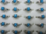 30Pcs/Lot Blue Malay Jade Light Sky Blue Turquoise Silver Plated Rings for Women Whole Jewelry Bulk Rings Lots LR056