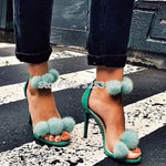 Turquoise Fur  Sandals Open Toe