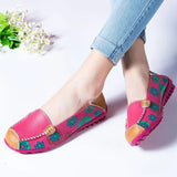 Johnature Round Toe Solid Shallow Print Soft Sole Slip-on  Loafers