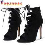 2021 Cool Boots Sandals Women Shoes High-top Peep Toe High Heels 11cm Hollow out Straps Thin Heels Nightclub Female Model Shoes