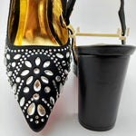 New Arrival Winter Black Color Italian Design Women Shoes and Bag African Matching Shoes and Bag for Royal Party