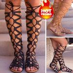 Roman Gladiator Bandage Sandals Women Knee High flat sandalias botas femininas Women Shoes Girls Summer hollow Ankle Boot