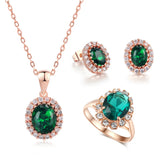 Green Austrian Crystal With 3 Pcs Ring + Necklace + Earrings