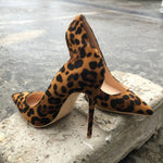 Veowalk 2021 dames schoenen 12/10/8CM Heel Height Flock Leopard Classical High Heels Sexy Wedding Party Women Shoes