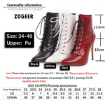 Sexy Ankle Cowboy Boots For Women Shoes Fashion Snake Red White Black High Heels Lady Lace Up Short Boot Autumn Large Size 46 45