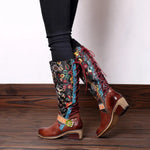 Retro Printed Flower Cowgirl Boots