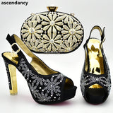 Latest Design African Wedding Shoes and Bag Set Decorated with Rhinestone Italian Shoes with Matching Bags Pumps Women Shoes