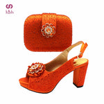 Orange Color Italian Design Italian Women Shoes and Bag Set Nigerian Ladies Matching Shoes and Bag with Shinning Crystal