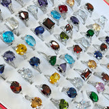 10Pcs Classic Crystal Zircon Silver Plated Rings