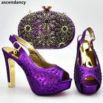 Latest Design African Wedding Shoes and Bag Set Decorated with Rhinestone Italian Shoes with Matching Bags Pumps Women Shoes