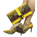 Yellow Shoes Snake Printed Leather with Women Bag set ,women shoes pumps With Matching Clutch Bags Sets 36-43 hot selling A93-1