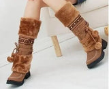 Winter Warm Thickened Fur Over Knee High Heel Boots