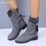 2020 Winter Women Mid-Calf Boots Fashion Suede Snow Boots Retro Zipper Warm Boots for Women Shoes Low-heeled Boots Botas Mujer