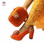 Orange Color Italian Design Italian Women Shoes and Bag Set Nigerian Ladies Matching Shoes and Bag with Shinning Crystal