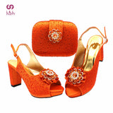 Orange Color Italian Design Italian Women Shoes and Bag Set Nigerian Ladies Matching Shoes and Bag with Shinning Crystal