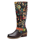 Retro Printed Flower Cowgirl Boots