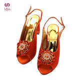 Orange Color Italian Design Italian Women Shoes and Bag Set Nigerian Ladies Matching Shoes and Bag with Shinning Crystal