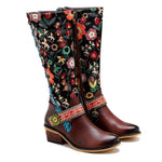 Retro Printed Flower Cowgirl Boots