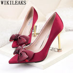 Pumps Women Shoes Butterfly-knot Wedding Shoes Bride Elegant Shoes Fetish High Heels Tacones Altos Mujer Pointed Toe High Heels