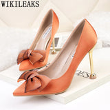 Pumps Women Shoes Butterfly-knot Wedding Shoes Bride Elegant Shoes Fetish High Heels Tacones Altos Mujer Pointed Toe High Heels