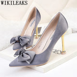 Pumps Women Shoes Butterfly-knot Wedding Shoes Bride Elegant Shoes Fetish High Heels Tacones Altos Mujer Pointed Toe High Heels