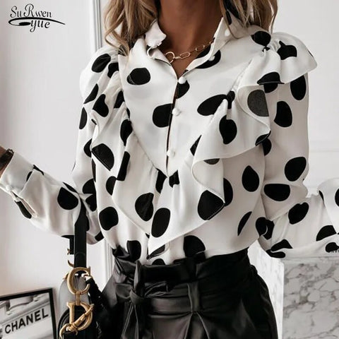 V-neck Blouse  Chiffon Polka Dot