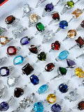 10Pcs Classic Crystal Zircon Silver Plated Rings