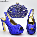 Latest Design African Wedding Shoes and Bag Set Decorated with Rhinestone Italian Shoes with Matching Bags Pumps Women Shoes