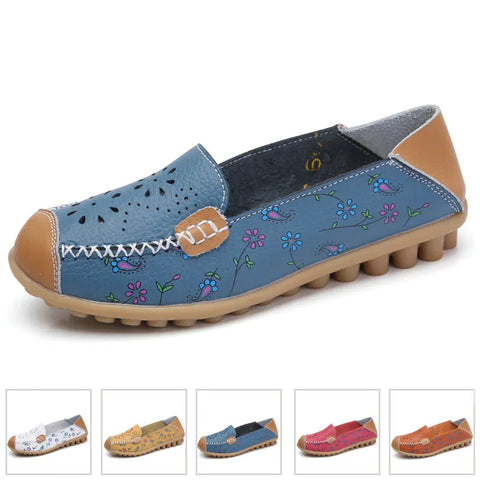 Women flat shoes 2022 new fashion ballet summer flower print women shoes genuine leathe loafers ladies flats shoes woman