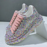 2023 Autumn Spring Leather Women Shoes New Style Fashion Platform Shoes Ins Platforms Sneakers Tide Shine Bling Rhinestone Shoes