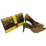 Yellow Shoes Snake Printed Leather with Women Bag set ,women shoes pumps With Matching Clutch Bags Sets 36-43 hot selling A93-1