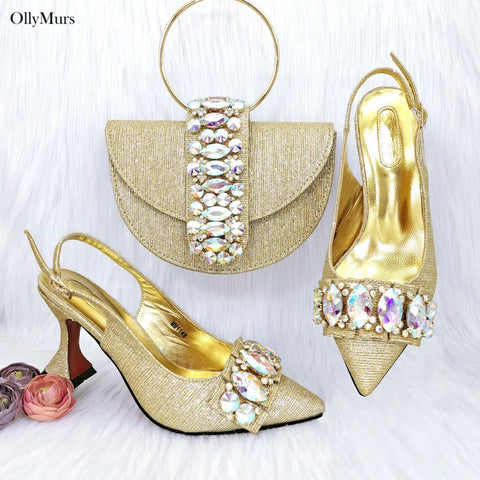 African Style High Heels Shoes And Purse Set