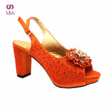 Orange Color Italian Design Italian Women Shoes and Bag Set Nigerian Ladies Matching Shoes and Bag with Shinning Crystal