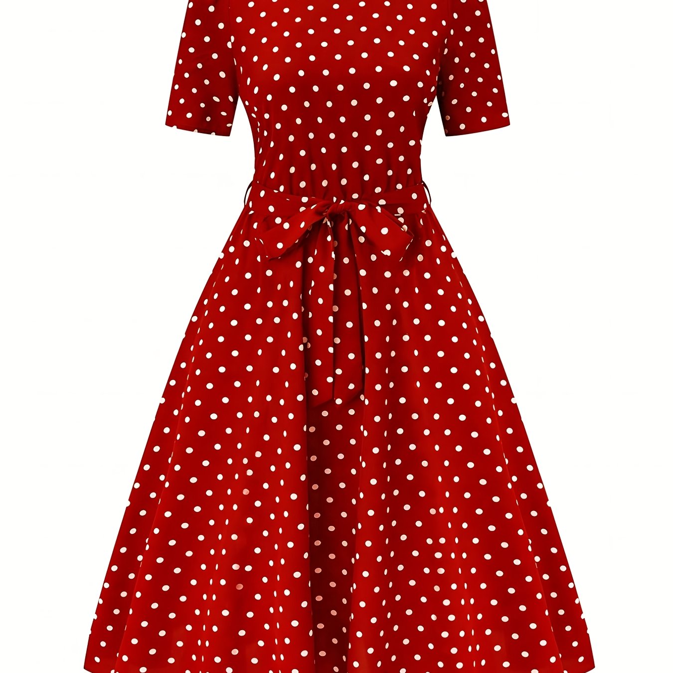 Women's Elegant Red & White Polka Dot A-Line Dress