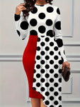 Floral Casual Printed Patchwork O Neck Long Sleeve Plus Size Dresses