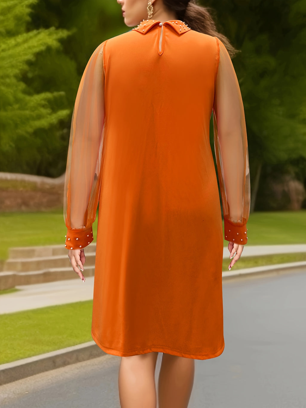 Casual Elegant Solid Color Patchwork Beaded Lapel Shift Dress