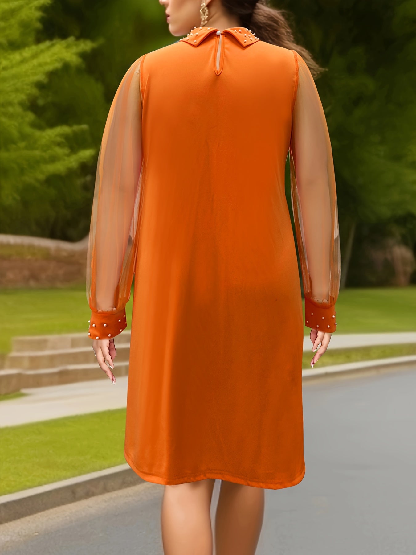 Casual Elegant Solid Color Patchwork Beaded Lapel Shift Dress