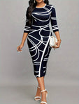 Women'S Stylish Elegant Long-Sleeved Printed Hip Dress