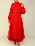 Two Piece Long Lantern Sleeve Slit Sweater Dress