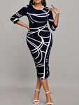 Women'S Stylish Elegant Long-Sleeved Printed Hip Dress