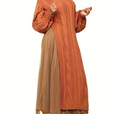 Two Piece Long Lantern Sleeve Slit Sweater Dress