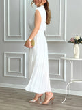 Sleeveless Fit and Flare with Frill Detail, Tent Collar, and Belted Waist