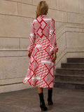 Printed Long Sleeve Midi Dress