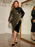 Plus Size Contrast Long Sleeve Dress